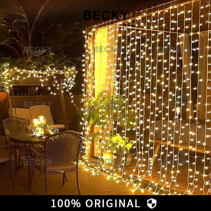 BECKY Lampu Tirai LED String Fairy Light Lampu Hias Gantung Bintang & Air Terjun 3×3meter LED / Lamp