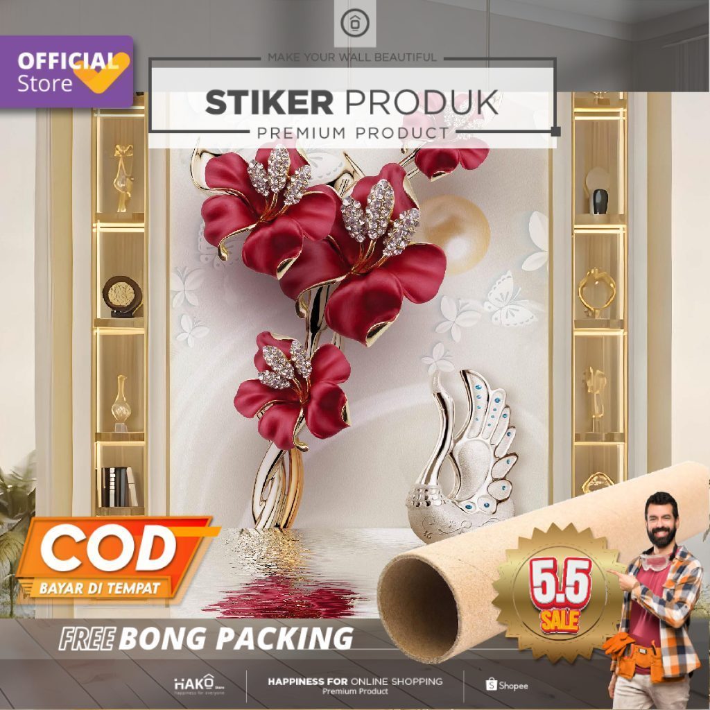 Stiker Dinding | Stiker Dinding Bunga 3D | Stiker Dinding Motif Bunga 3D | Stiker Dinding Gambar Bun