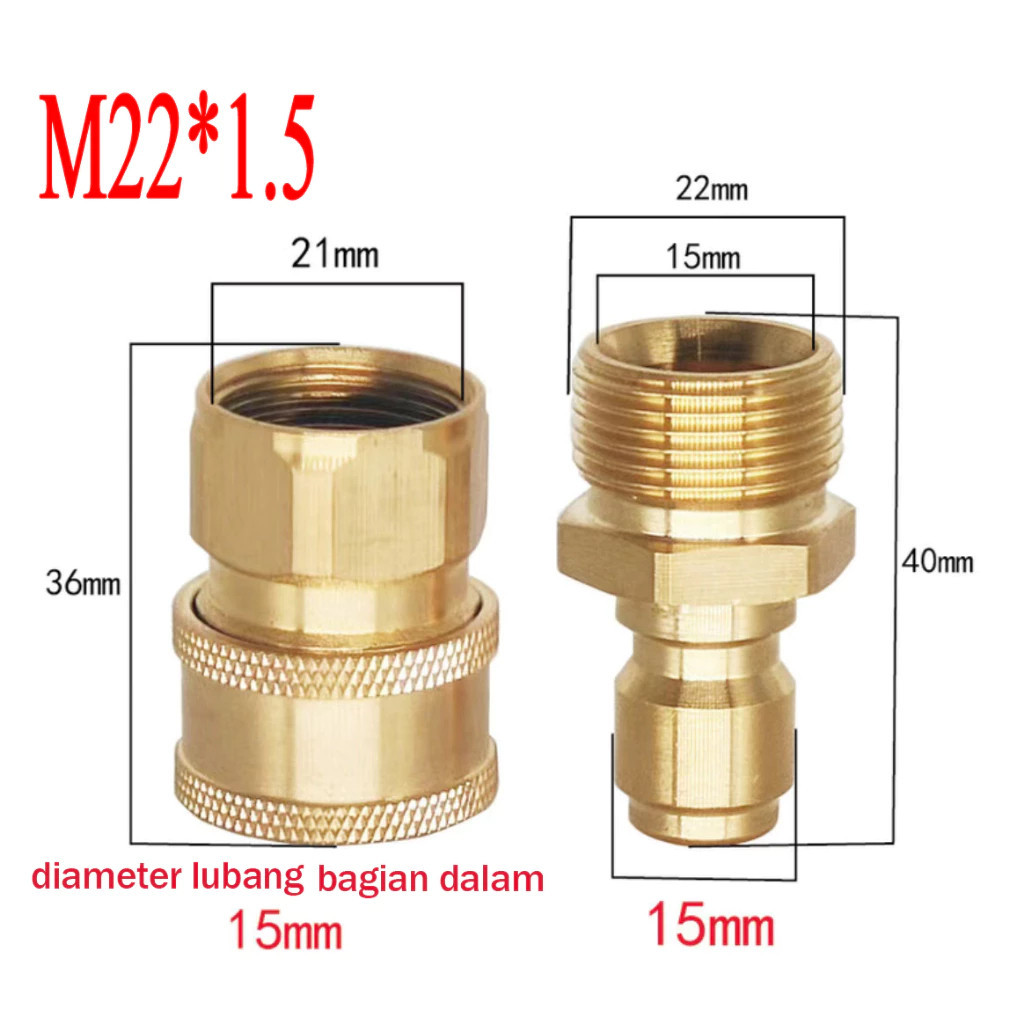SET KONEKTOR KOPLE COUPLE COUPEL ADAPTOR M22 1/4 MALE X1.5 QOUPLE NEPEL ANGIN FEMALE UNTUK PRESSURE 