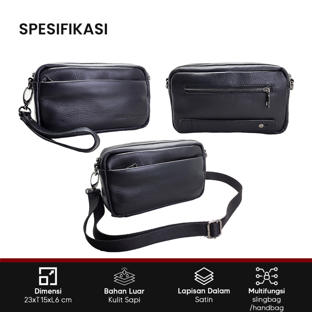 HUSH PUPPIES TAS HAND BAG PRIA 918 HITAM PREMIUM KULIT ASLI | TAS SELEMPANG MULTIFUNGSI