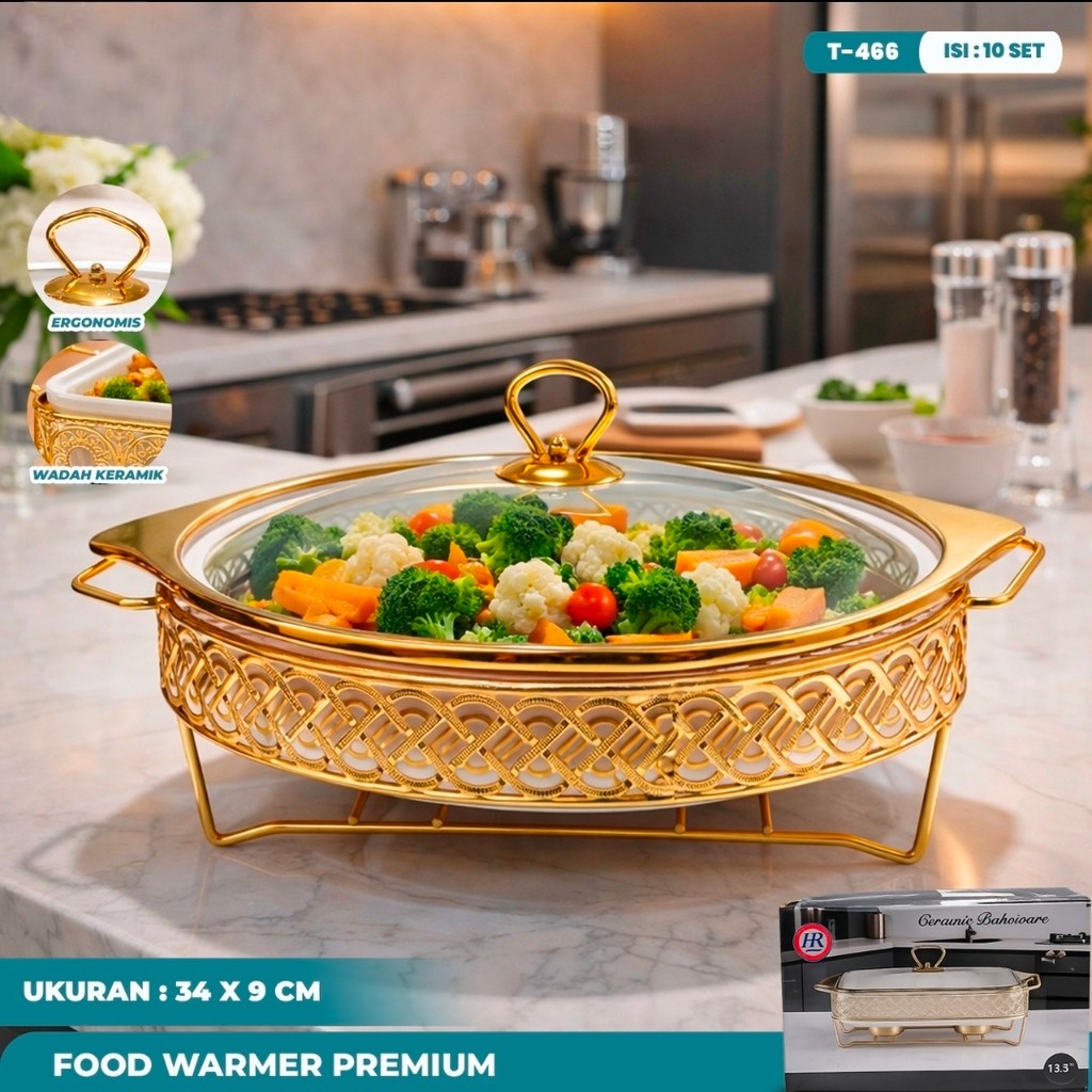Prasmanan Keramik Bulat / Food Warmer Gold