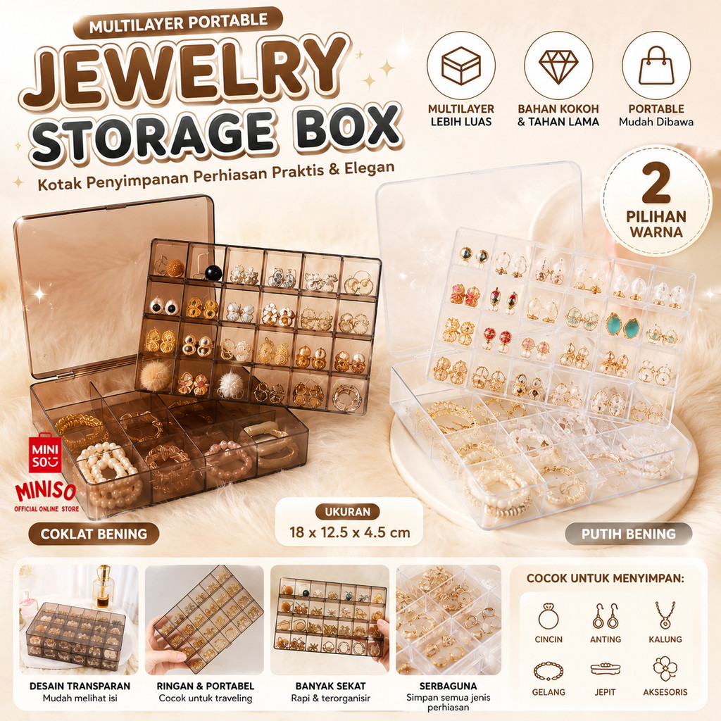 MINISO BALI | Kotak Model Transparant Tempat Menyimpan Perhiasaan Anting & Kalung Rak Akrilik Tempat