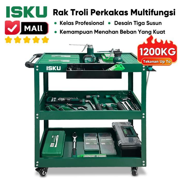 ISKU Trolley Perkakas Bengkel 3 Susun Rak Papan Gantung Tool Cart Baja Cold Rolled Kapasitas 350KG R