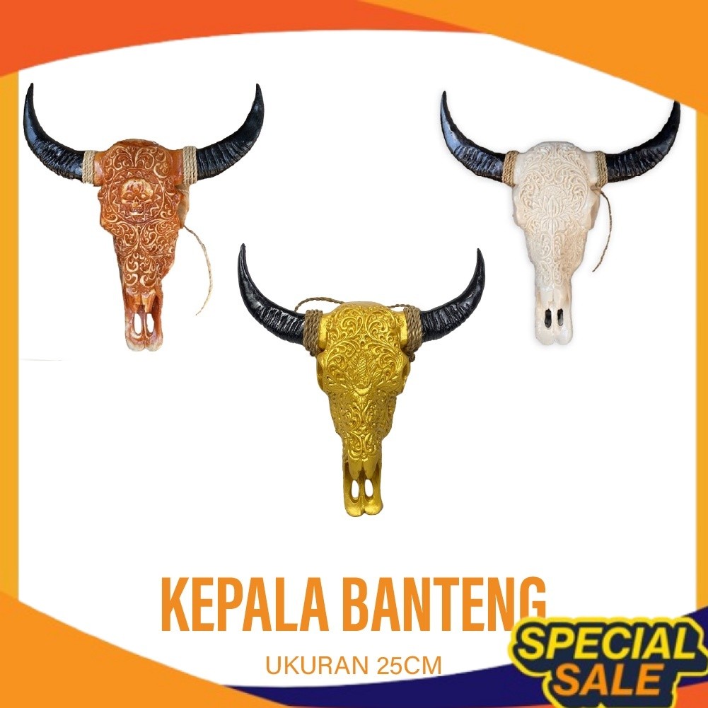 Dekorasi Dinding - Patung Kepala Banteng - Patung Banteng - Patung Kepala Sapi - Patung Kepala Kerba