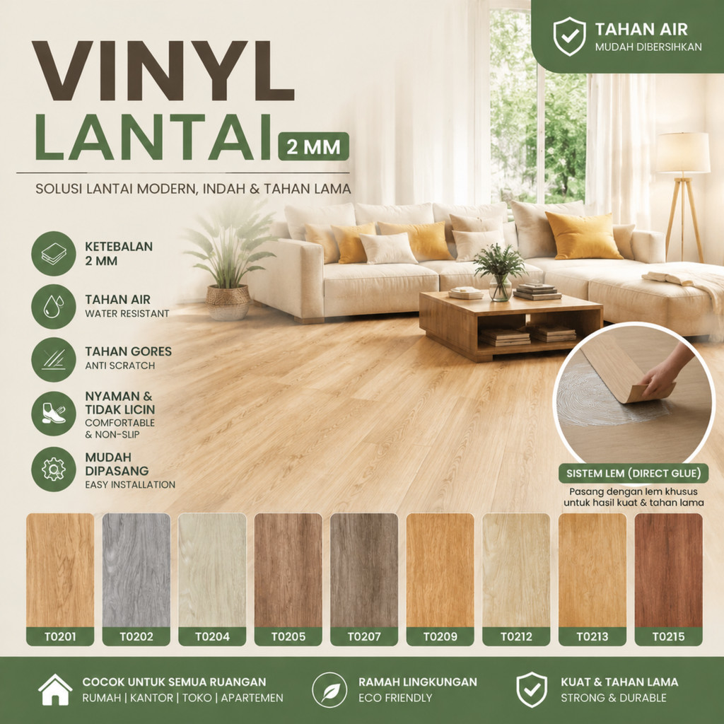 Lantai Vinyl Tebal 2 mm NONSTICKER Rona Tanpa Lem Terpisah LVT Tahan Goresan Minor Dryback 2mm Anti 