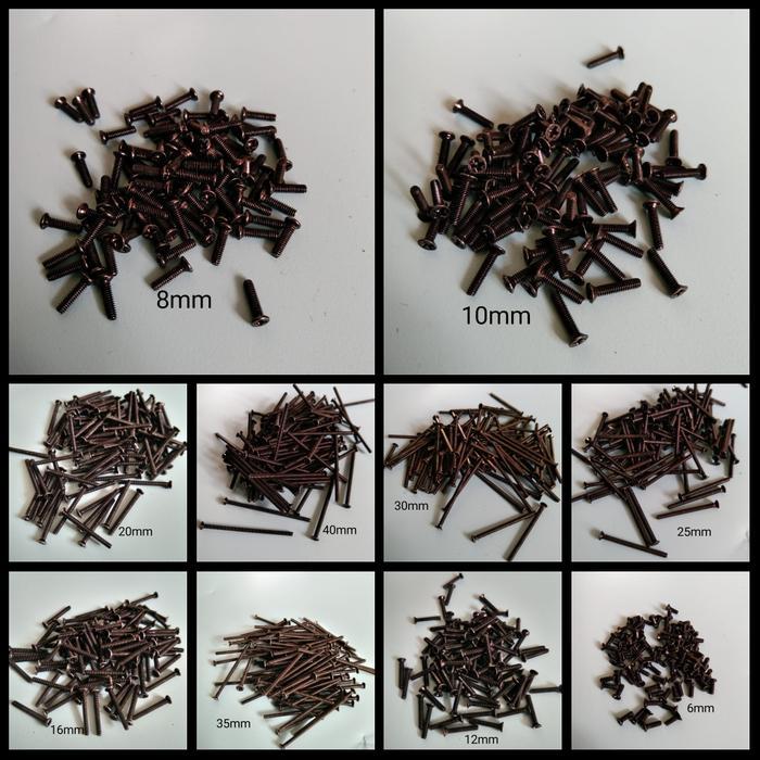 BAUT 2MM HITAM KEPALA RATA / BAUT GEPENG M2/SCREW M2(100pcs) - Hitam, 10mm