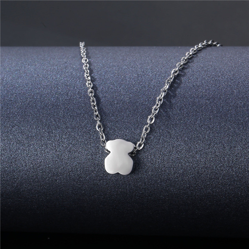 Kalung beruang baja titanium wanita, perhiasan stainless steel laris DIY kalung liontin hewan beruan