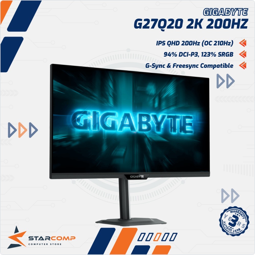 Monitor Gigabyte G27Q20 Gaming 27Inch SS IPS 2560 x 1440 QHD 200Hz 123% sRGB G27