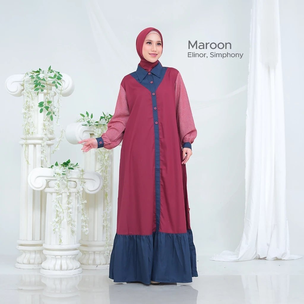 KEKE ELBISE 47 GAMIS DEWASA BAHAN ELINOR SYMPHONY WARNA MAROON NAVY DAILY