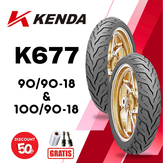 SEPASANG Ban Motor KENDA K677 90/90 & 100/90 RING 18 Tubeless