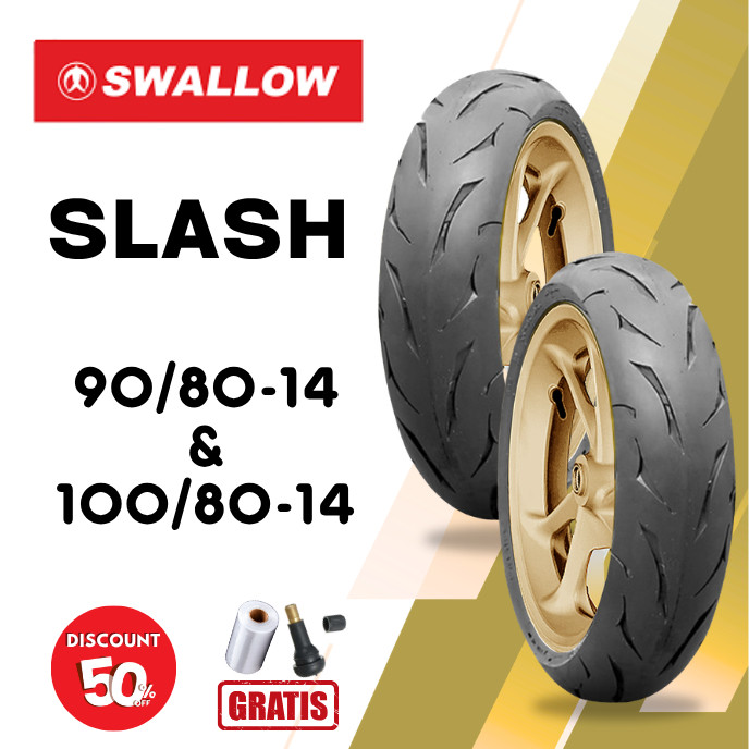 SEPASANG Ban Motor SWALLOW SLASH 90/80 & 100/80 RING 14 Tubeless