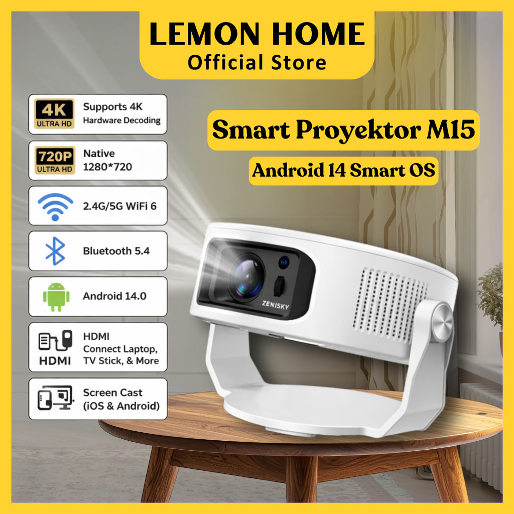 Lemon Home [Garansi 1 Tahun] Projector Zenisky Max M15 LCD TV - 1080P Full HD 4K - Proyektor Pintar 