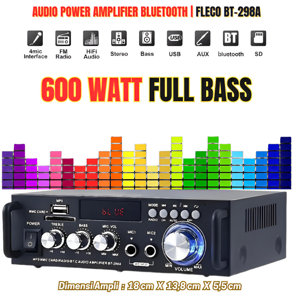 AMPLIFIER TERLARIS NEWW AMPLIFIER BLUETOOTH FLECO BT298A  | Audio Power Amplifier 600W Full Bass Fle