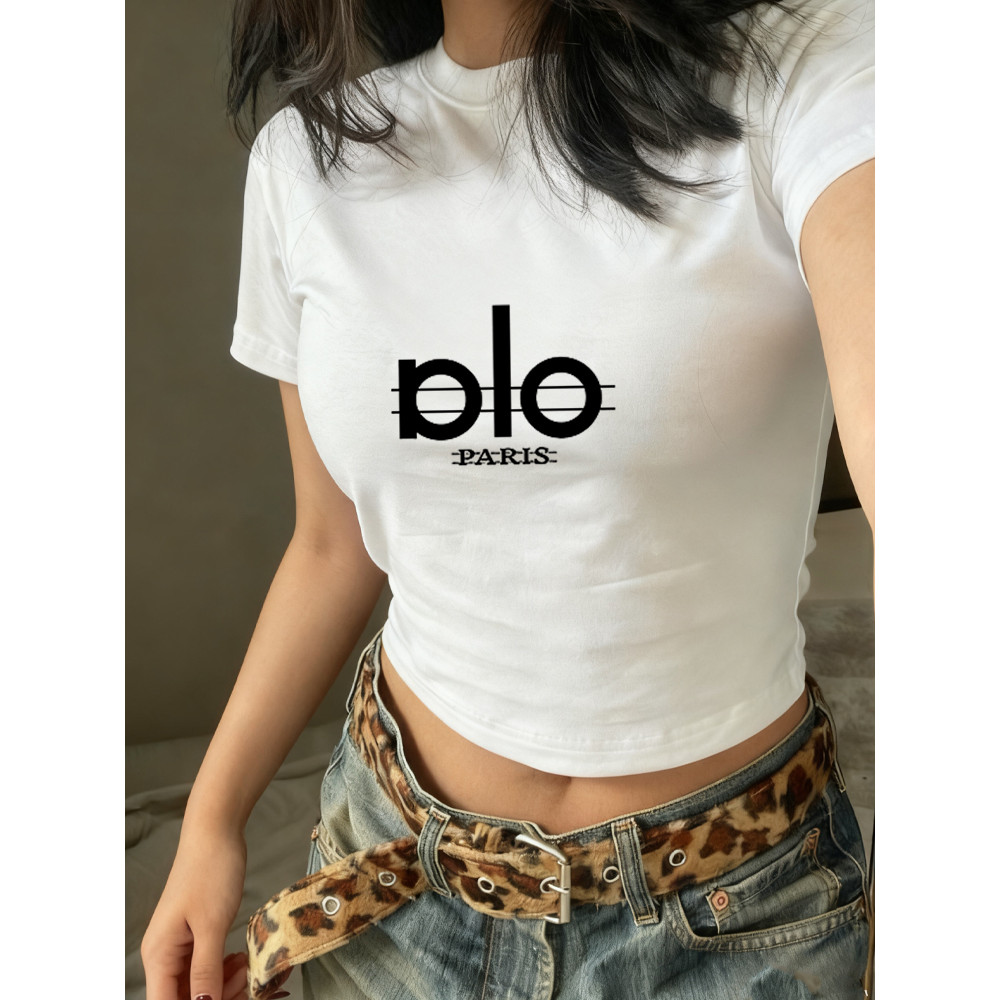 2TOYOUNG Kaos Wanita Kekinian Croptop Hitam Print Logo Paris Casual Lengan Pendek Promo 55k-5K
