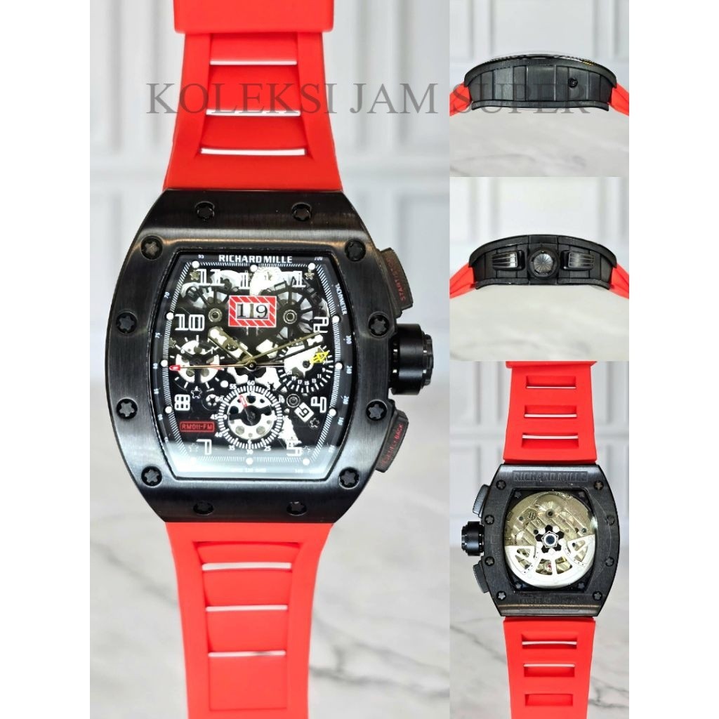 JAM TANGAN RM11-01 JAM TANGAN AUTOMATIC RM JAM TANGAN MEWAH OTOMATIS TRAVIS SCOTT RUBBER STRAP RED C