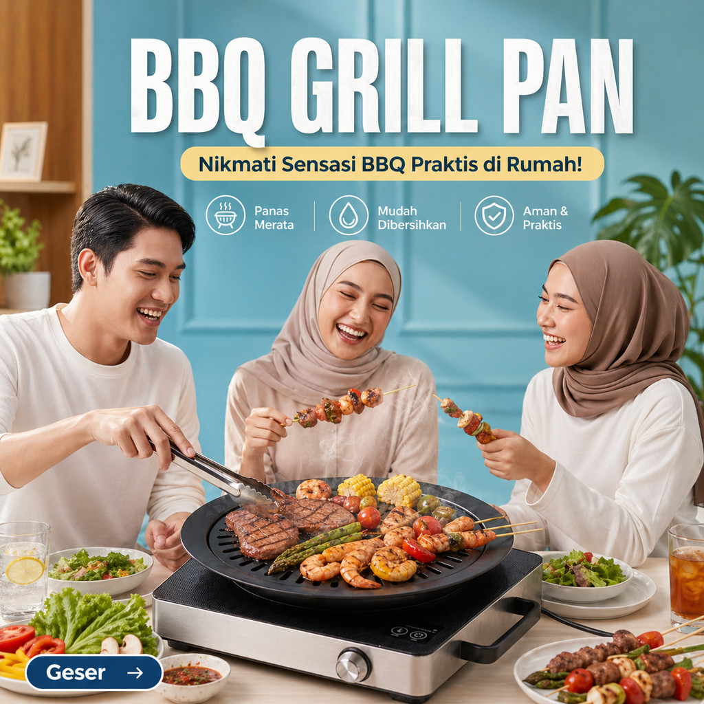 Panggangan Bulat BBQ Grill Pan 50% Lebih Besar Loyang Bakaran Daging Ayam Steak Alat Panggang Kompor