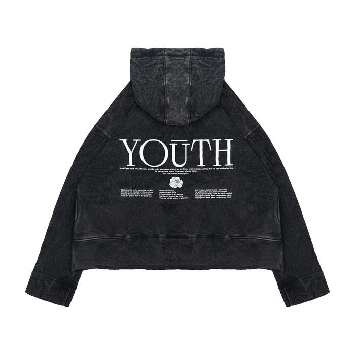 Moxie Hoodie Crop Washed  Oversize Unfinish Unisex Youth - m Terlaris