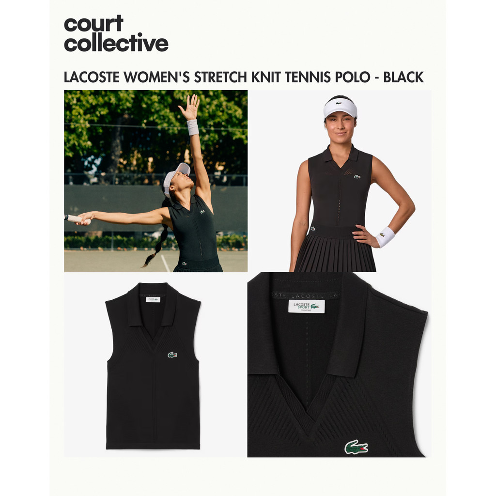 Lacoste SIeeveIess Stretch Knit Tennis Women's Polo - Black | Tank Top Polo Lacoste Wanita - Hitam