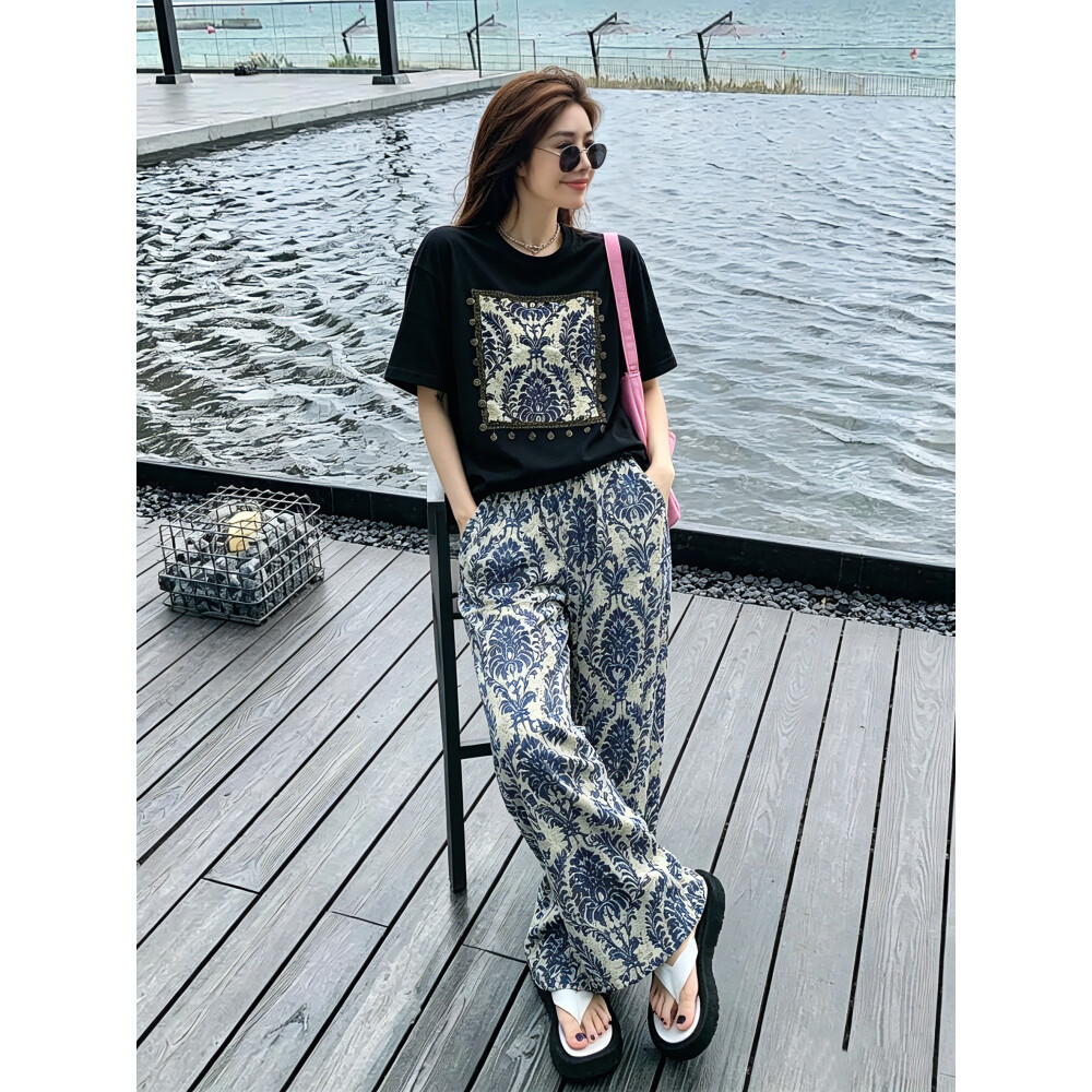 FADFAD|Setelan|Atasan|Lengan|Pendek|Celana|Panjang|Gaya|Modis|Wanita|One|Set|Kulot|Baju|Pakaian|Kore