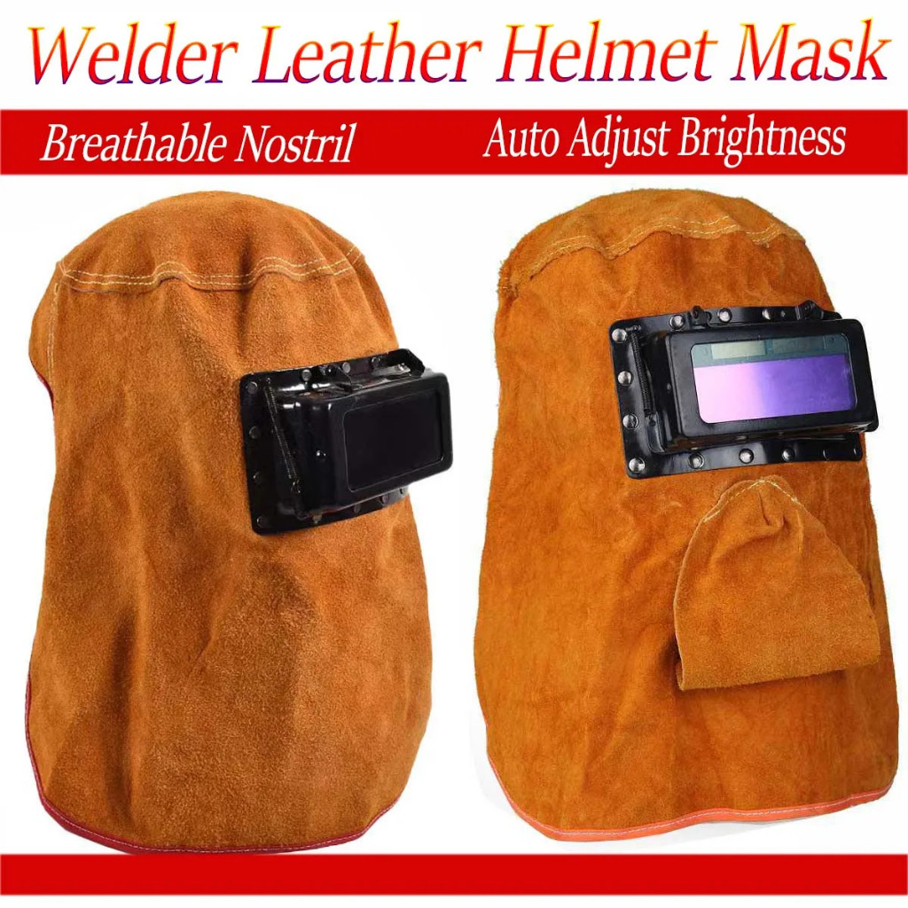 Topeng Las Kulit Sapi Kedok Las Otomatis Full Wajah Breathable Auto Darkening Helm Las Listrik Kunin