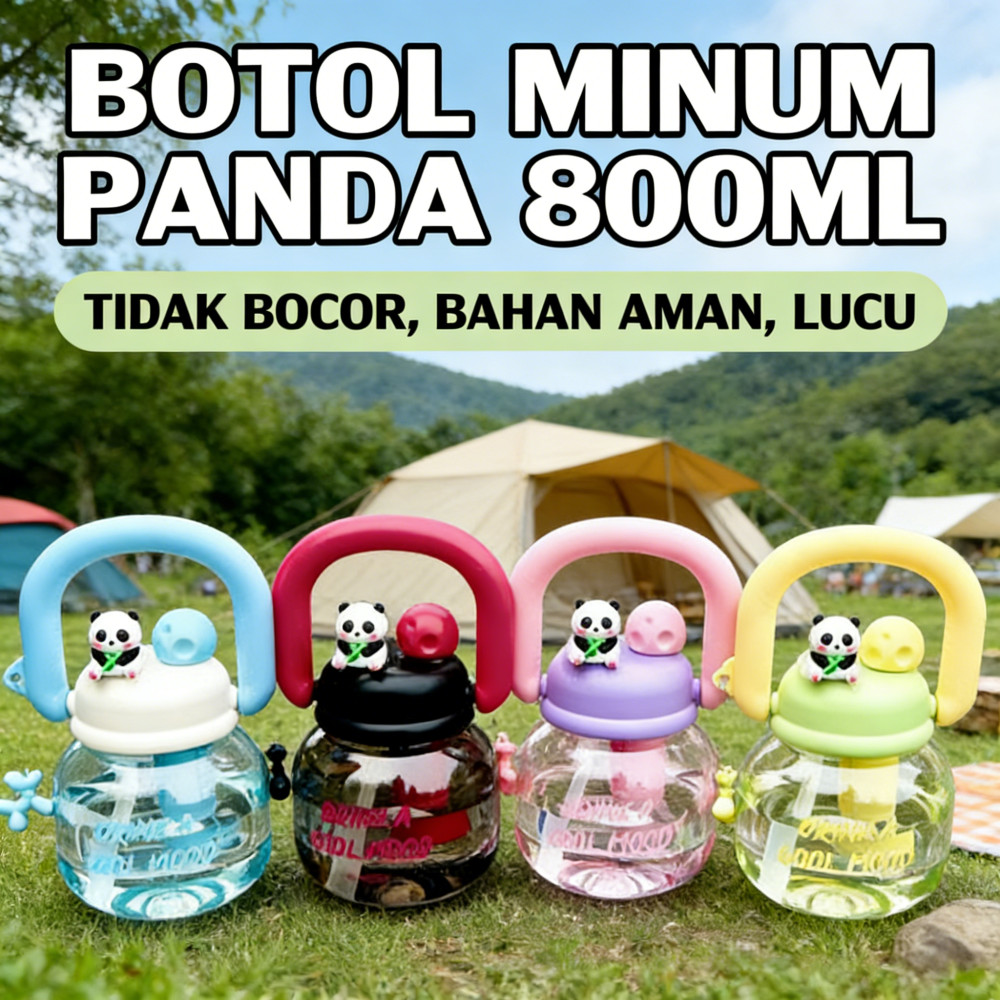 Sedotan Botol 2 Sisi 800ml Anti Bocor Minum Tritan Minum Dua Cara Anak Bulat Panda
