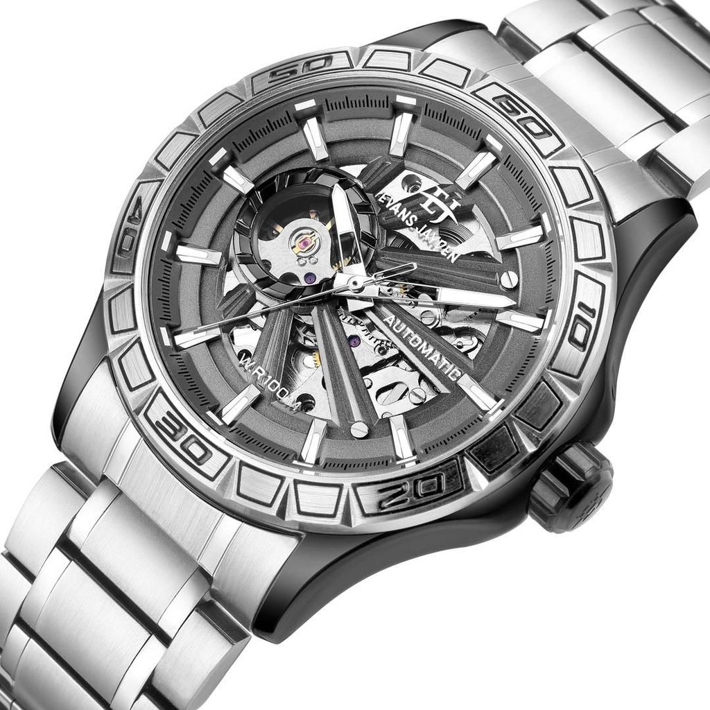 BUY 1 GET 1jam tangan  Evans Jayden Jam Tangan Pria 9565 Rantai Automatic Movement Stainless Steel K