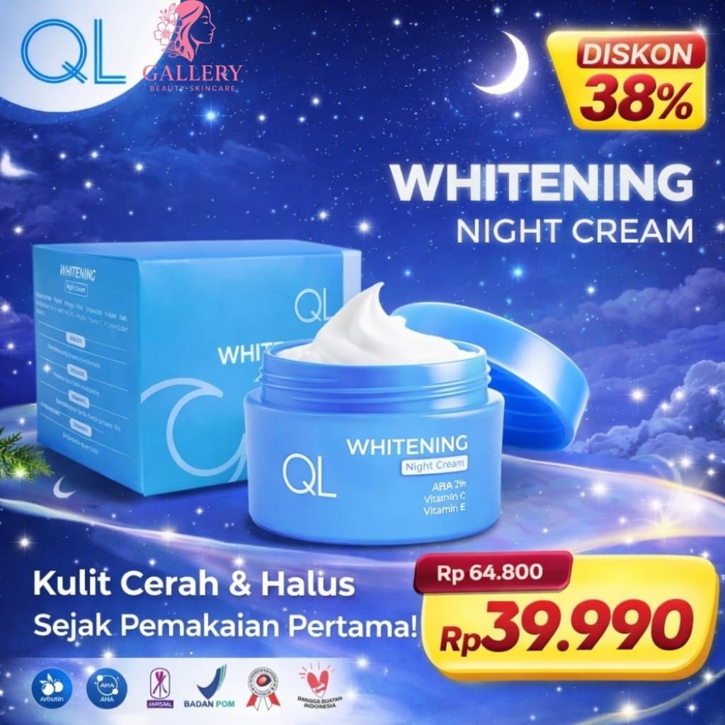 Ql Whitening Night Cream Krim Malam Wajah Cerah Saat Bangun Tidur 18 Gr