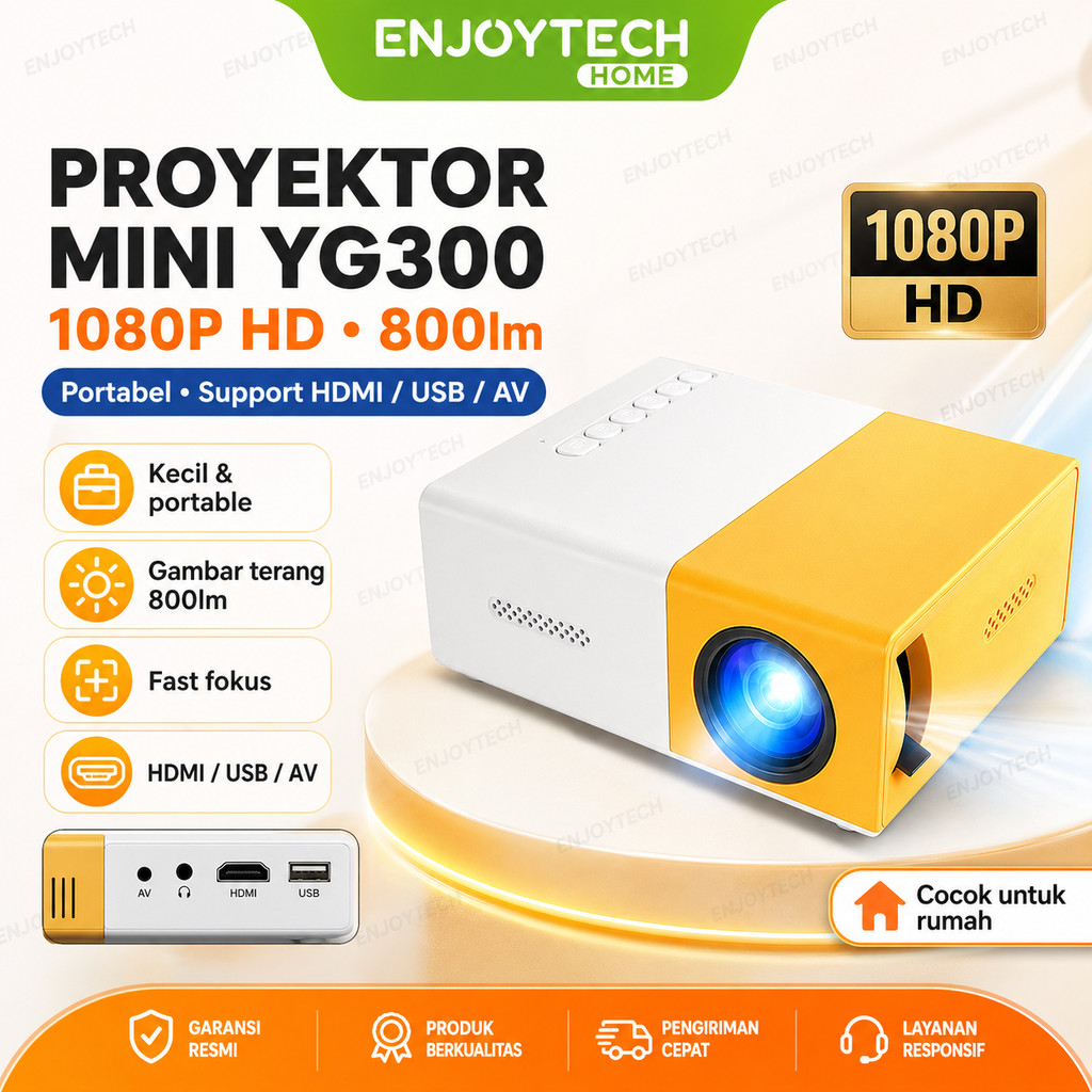 COD Proyektor Mini YG300 1080P HD 800lm | Projector Portable Support HDMI USB AV untuk Rumah HP Lapt