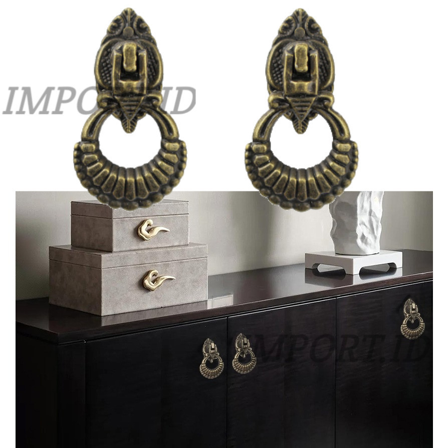 2PCS Handle Laci Gagang Pintu Tarikan Pintu Almari Bufet Kuningan Tarikan Antik Gagang Pintu Lemari