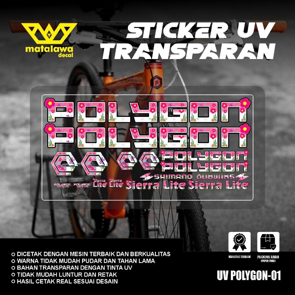 PREMIUM Stiker Decal POLYGON Sierra lite UV TRANSPARAN POLET Sepeda MTB Bike Kalcer SET 01 Newara