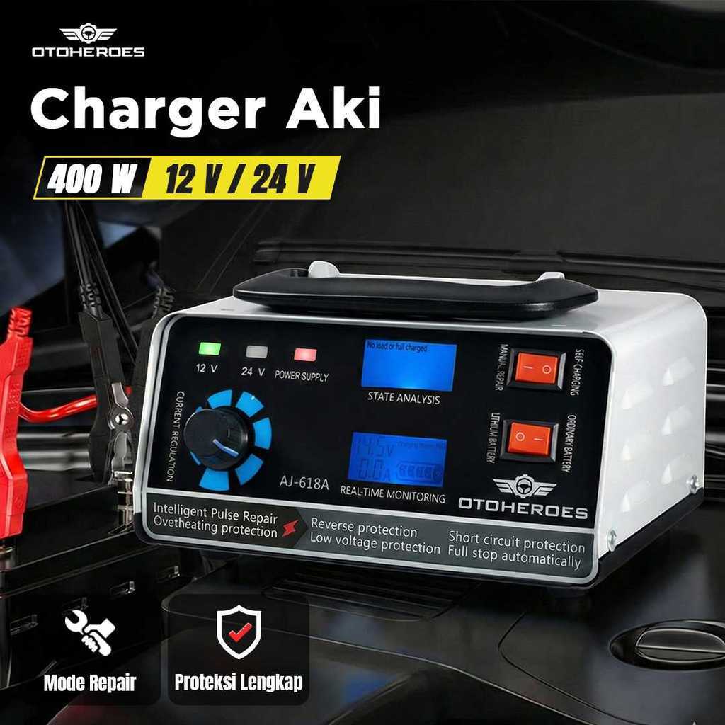 OTOHEROES Charger Aki Mobil Motor Intelligent Battery Charger 12V/24V - AJ-618A