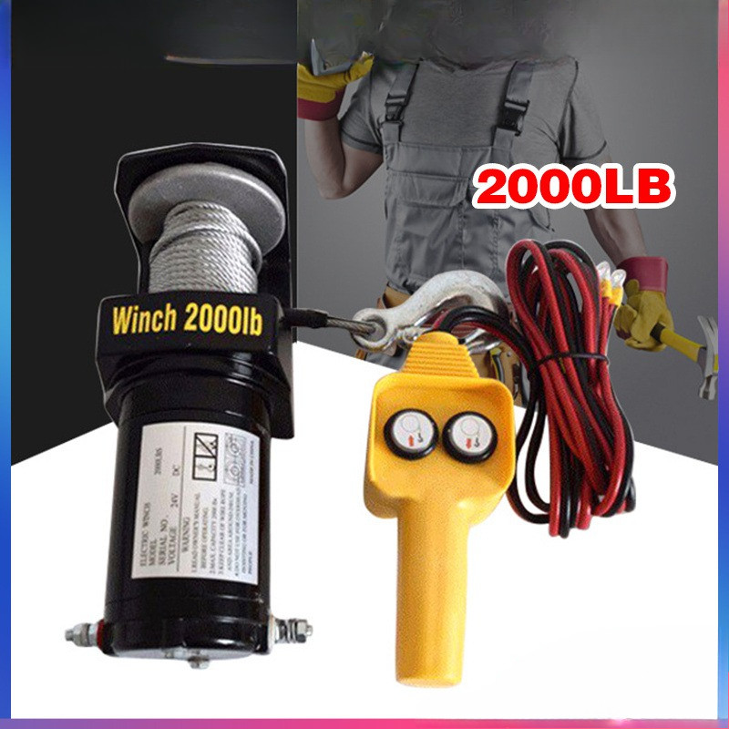 Winch Derek Mobil 2000lbs 12V Electric Hoist ATV Derek Elektrik Offroad Kawat Sling Anti Twist 12 Vo