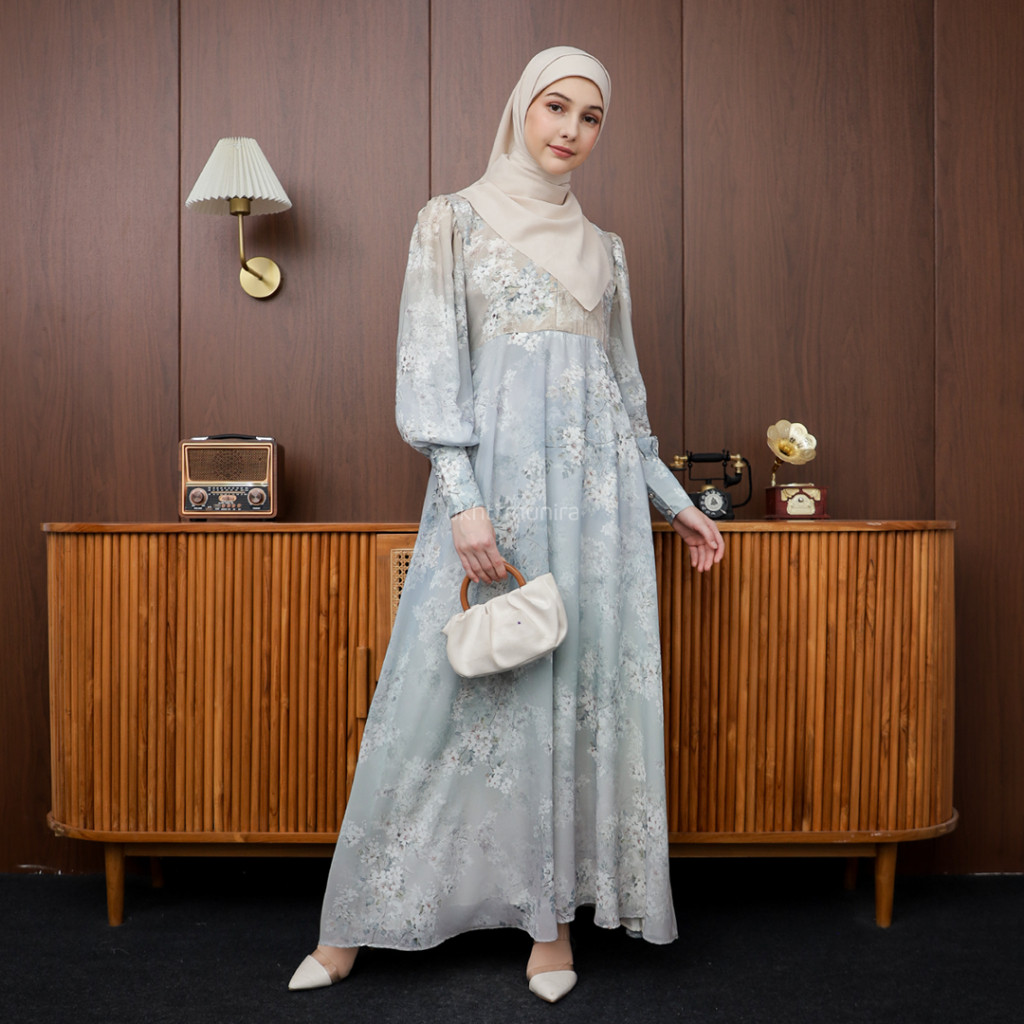 Gamis Terlaris Zinnia Dress Gamis Blossom Sifon Motif Bunga Flower Raya Series