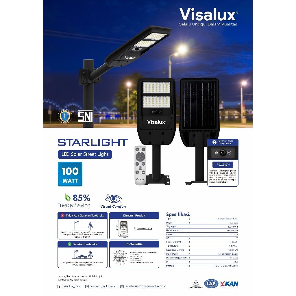 VISALUX LED SOLAR STREET LIGHT STARLIGHT 100W 150W 100 150 WATT LAMPU SOROT JALAN PANEL SURYA