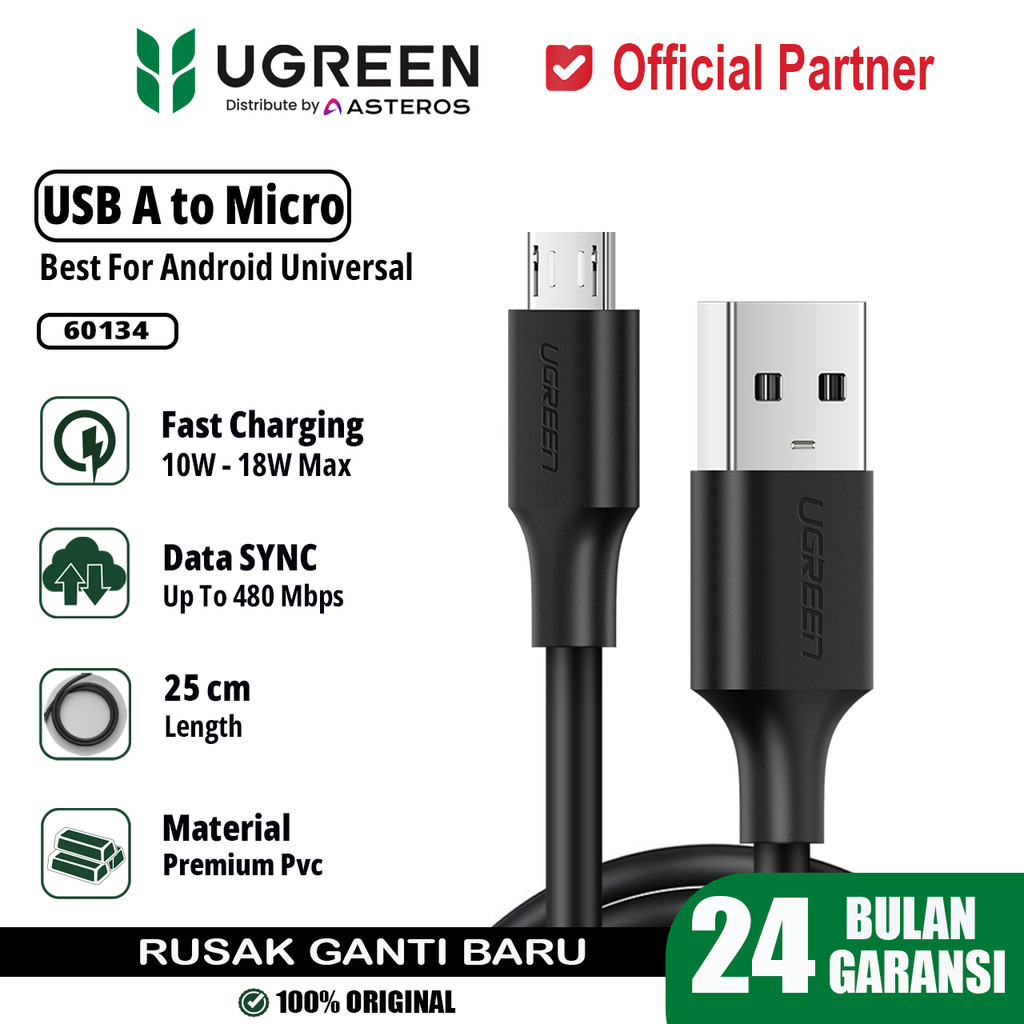 UGREEN Kabel Data PowerBank Pendek Type C, Micro USB 20cm 50cm Fast Charging - USB-C 25CM