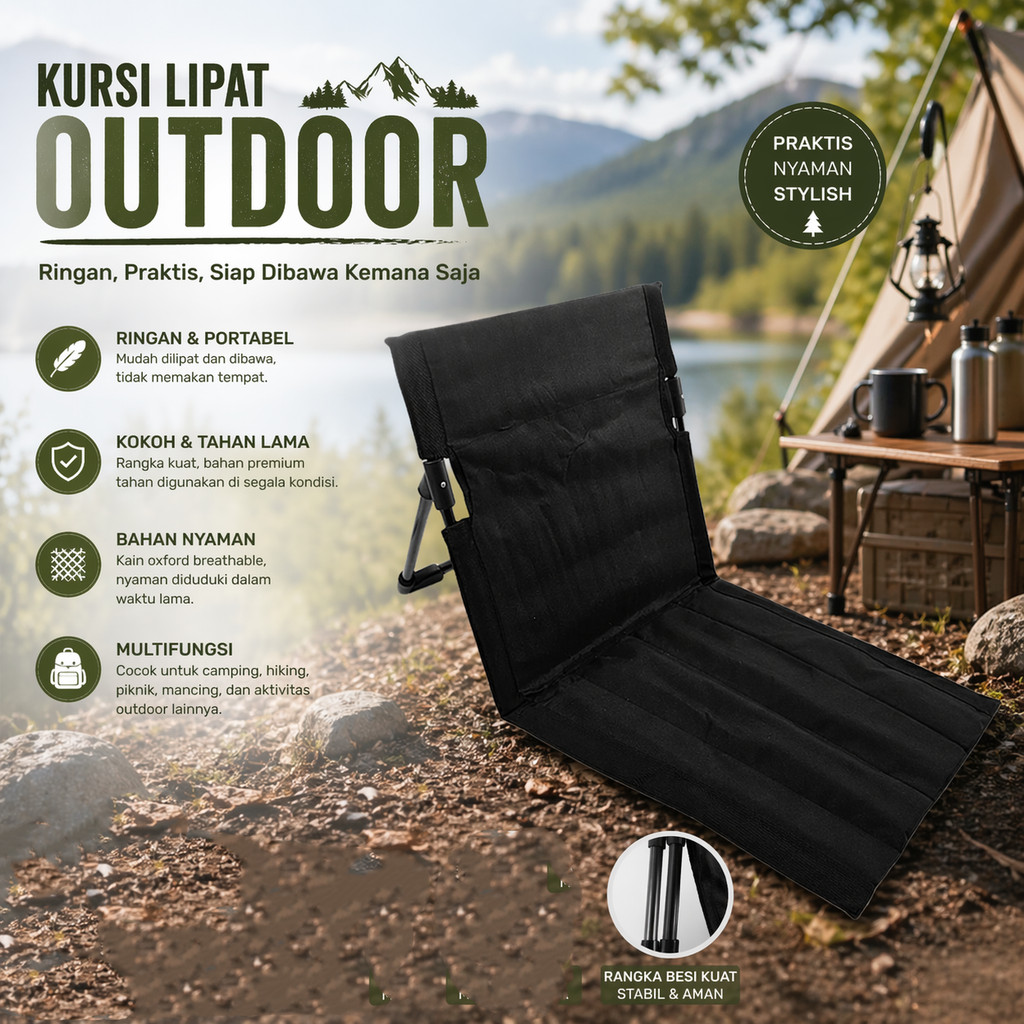 Kursi Lesehan Lipat Outdoor Portable - Kursi Lantai Sandaran Lipat Waterproof Oxford 600D