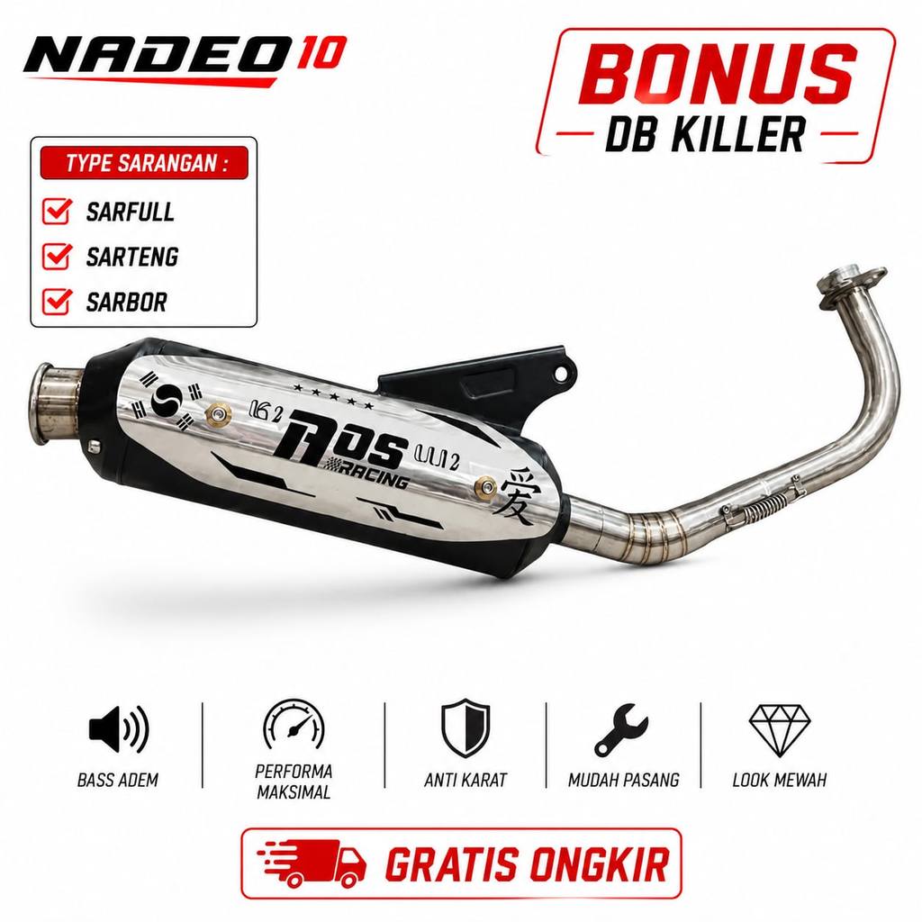 KNALPOT ORIGINAL MERK AOS RACING PNP MIO MIO SPORTY SMILE SOUL KARBU INCLUDE DB KILLER