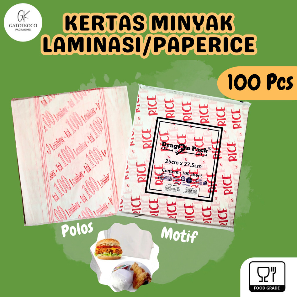 (100 lbr) Paper rice/kertas pembungkus nasi putih polos dan motif/ Kertas Nasi putih /Kertas pembung