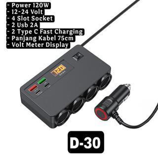 Car Socket Lighter USB Fast Charger Extension Socket Lighter Mobil 120W - D30