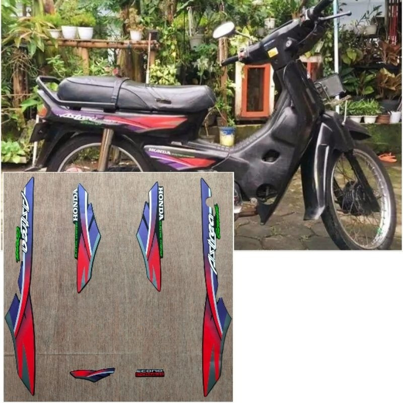 Striping Original Honda Astrea Grand hitam Lis Merah tahun 1996