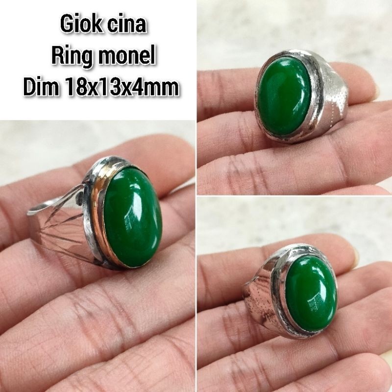 CINCIN PRIA BATU GIOK CINA RING ALPAKA PUTIH