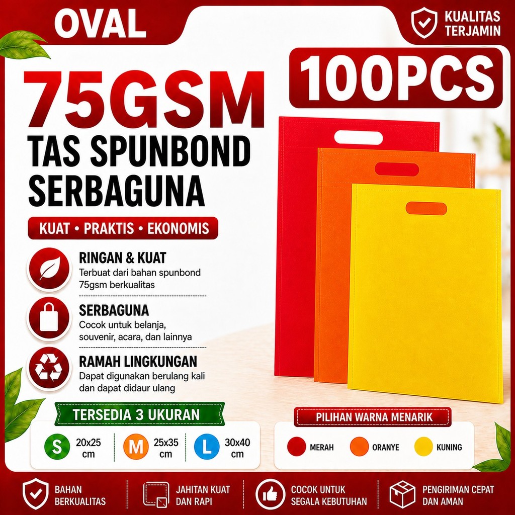 Tas spunbond oval goodie bag oval sablon custom, souvenir
