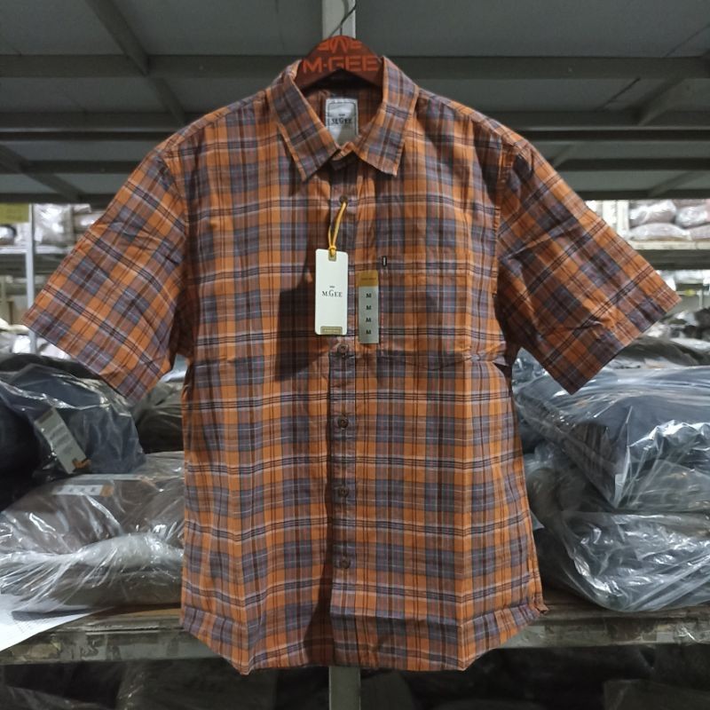 Kemeja lengan pendek motif kotak Original MGEE ALTO C123 ORANGE