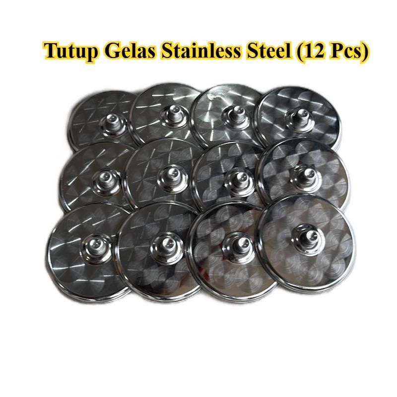 Tutup Gelas Stainless Steel 1 Lusin (12 Pcs) - Tutup Cangkir Mug Serbaguna Anti Karat Higienis Penut