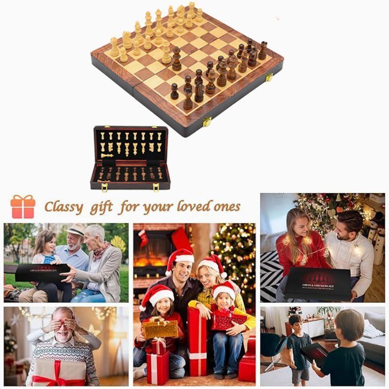 1 Set Papan Catur Kayu Superior 29x29cm Magnetik Lipat Chess Board Magnetic Portable Wooden Chess Se