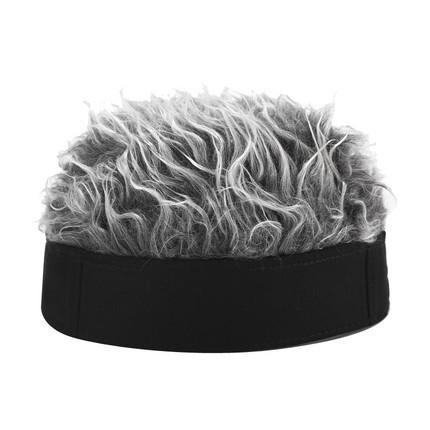 Topi Hip Hop Rambut Palsu Pria Rambut Pendek Penutup Kepala Retro - Abu-abu