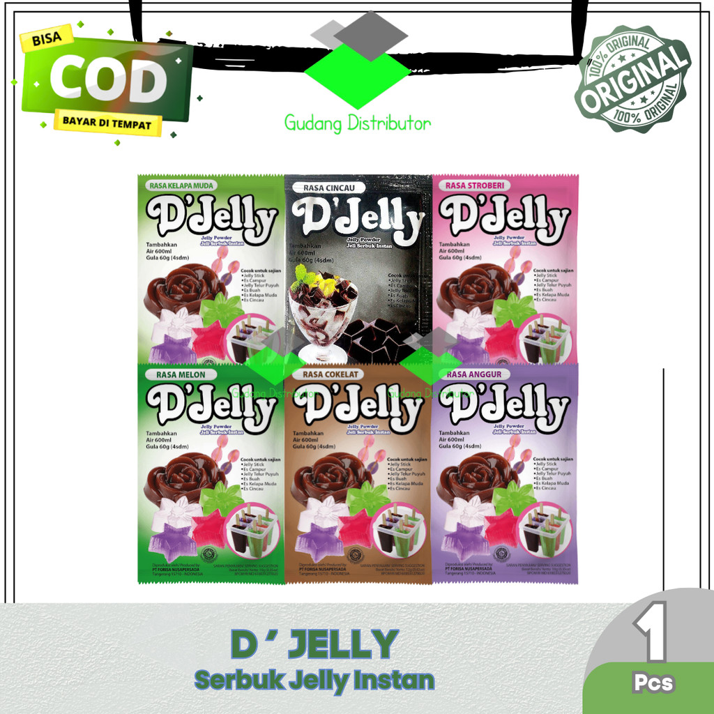 D'JELLY SERBUK JELLY INSTAN - JELLY POWDER BY FORISA - 1 BOX ISI 12 PCS [JUAL PER BOX]