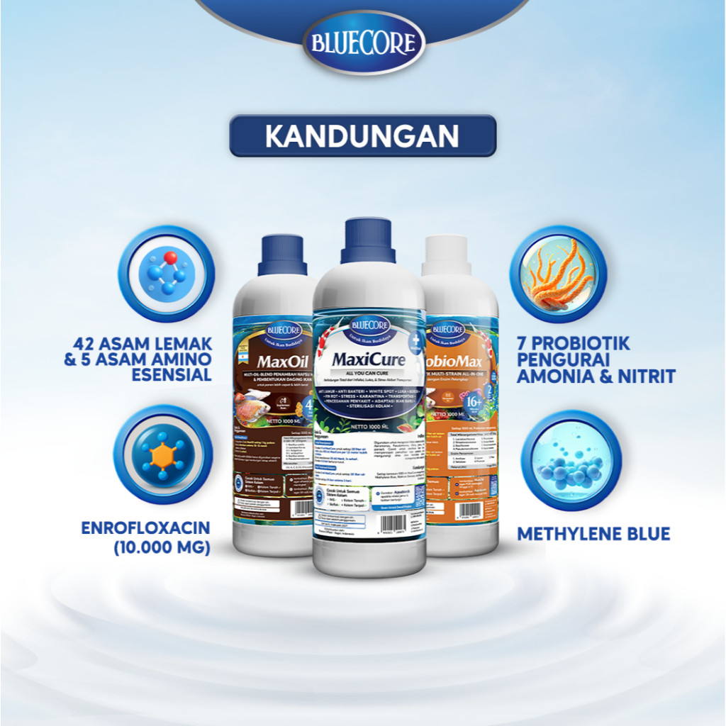 Bluecore Paket Ikan Anti Sakit Probiotik Kolam Vitamin Pakan dan Obat Ikan Lele Nila