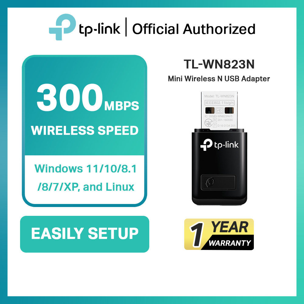 TP-Link TL-WN823N N300 WiFi N USB Wireless Adapter Sinyal Stabil Plug & Play Kompatibel Garansi Resm
