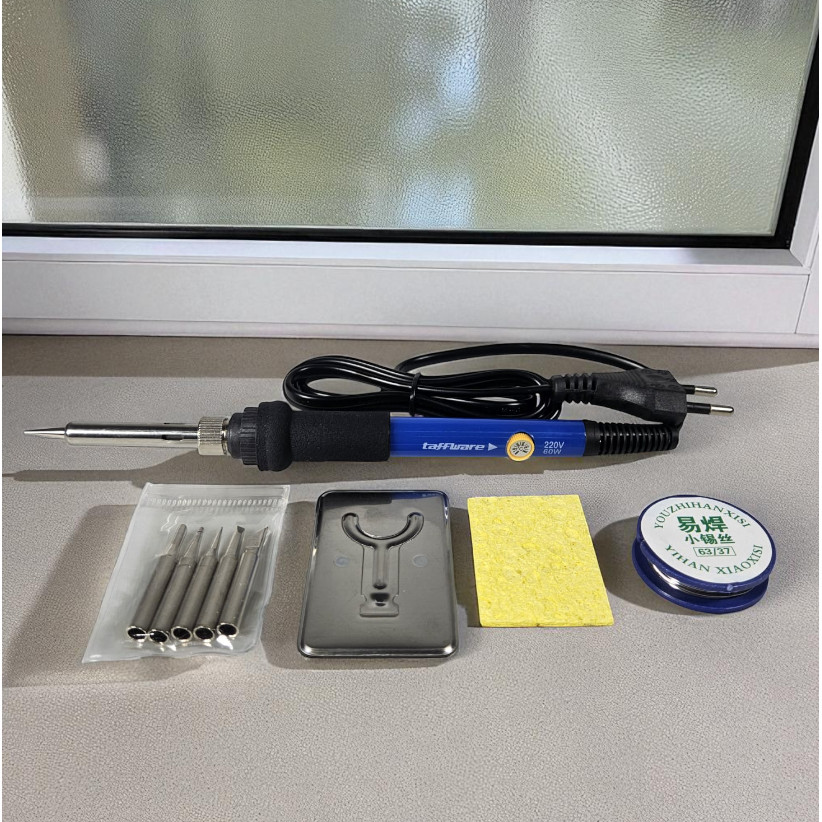 Taffware Paket Solder Adjustable 60W  + Dudukan + Timah + Mata Solder Temperature Fast Heating 5 Tip